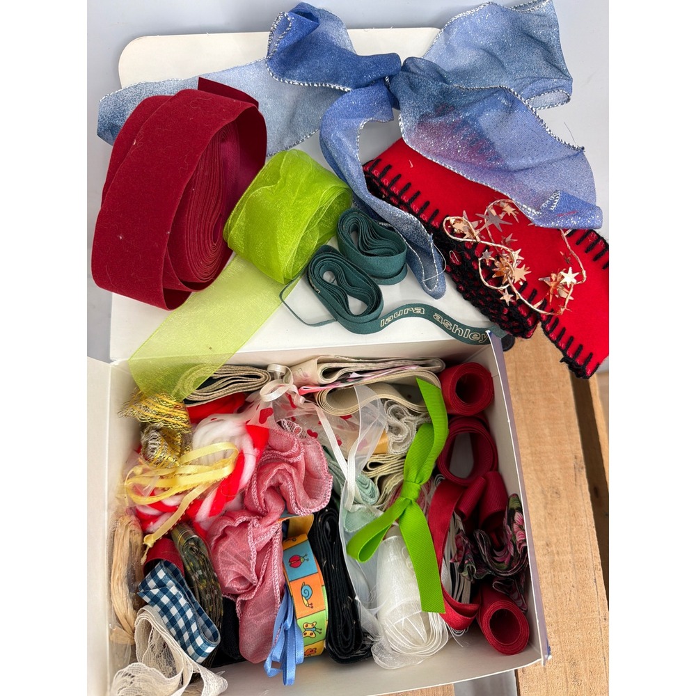 Vintage Mixed Craft Ribbon‎ Lot Laura Ashley Lace Velvet Organza Trim in Box